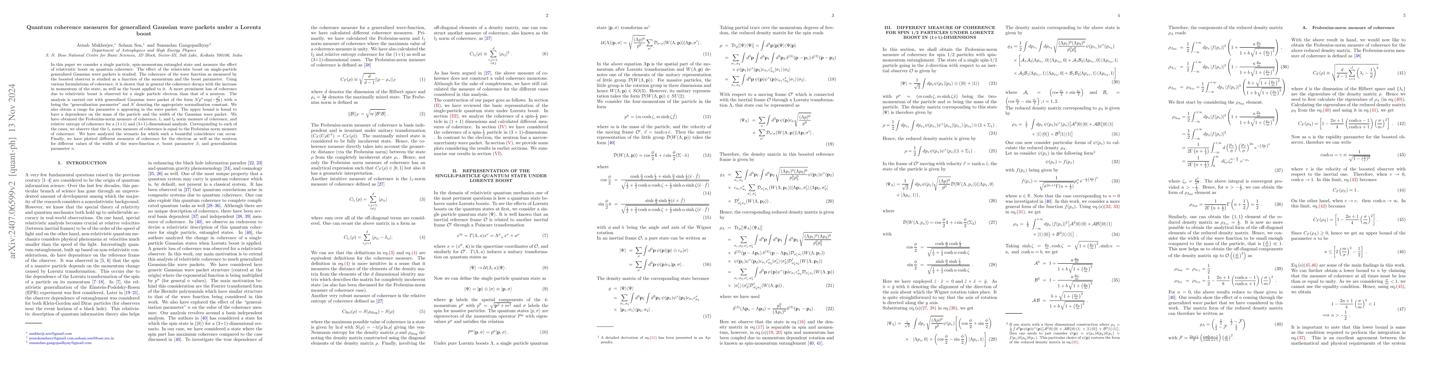 Thumbnail for Quantum coherence measures for generalized Gaussian wave packets under a
  Lorentz boost