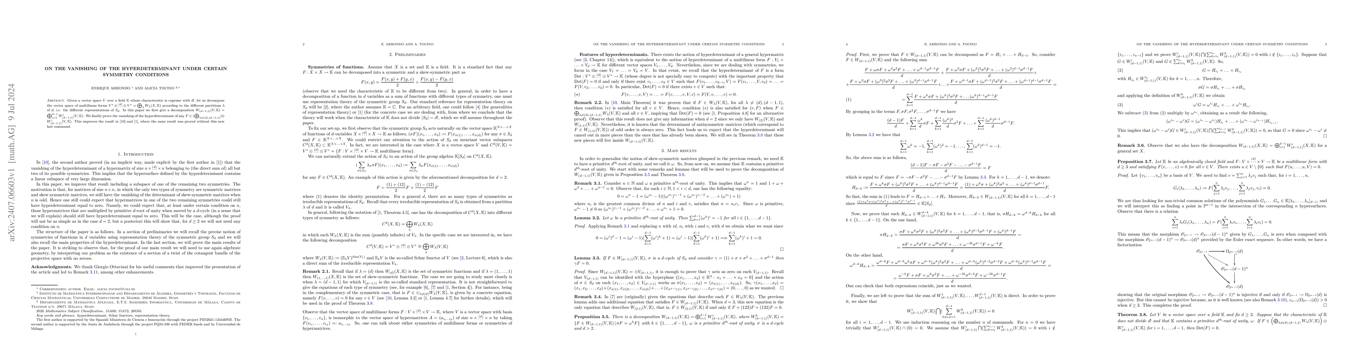Thumbnail for On the vanishing of the hyperdeterminant under certain symmetry
  conditions
