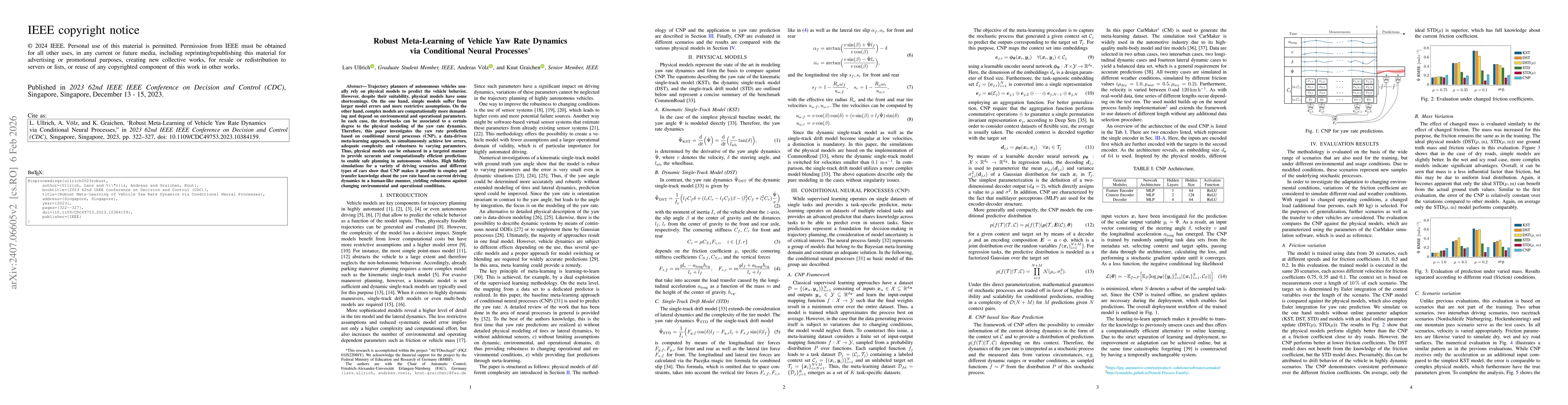 Thumbnail for Robust Meta-Learning of Vehicle Yaw Rate Dynamics via Conditional Neural Processes