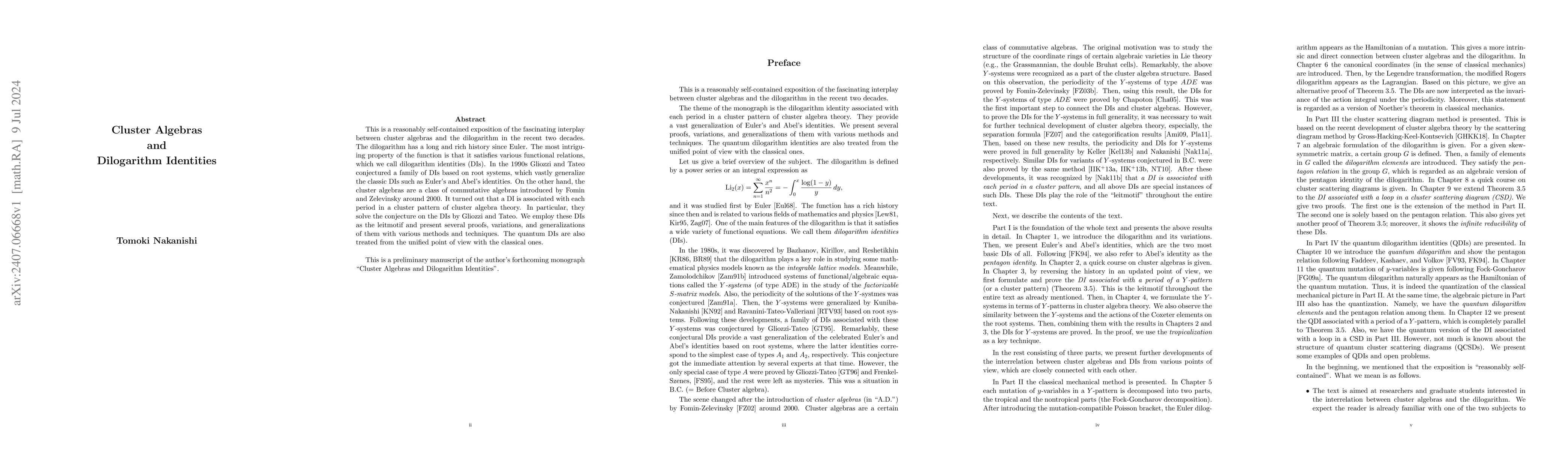 Thumbnail for Cluster Algebras and Dilogarithm Identities