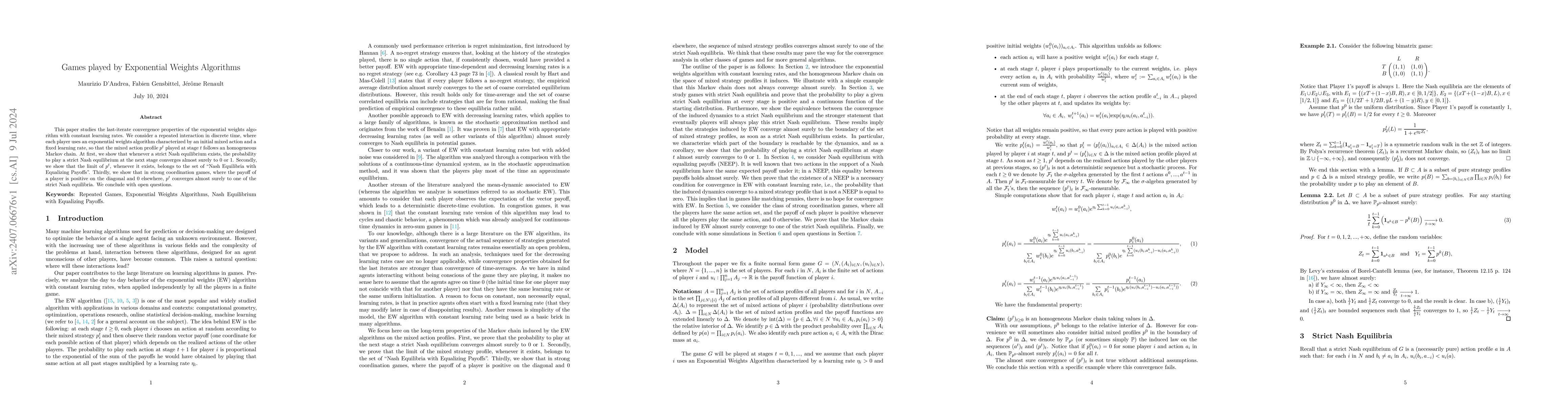 Thumbnail for Games played by Exponential Weights Algorithms