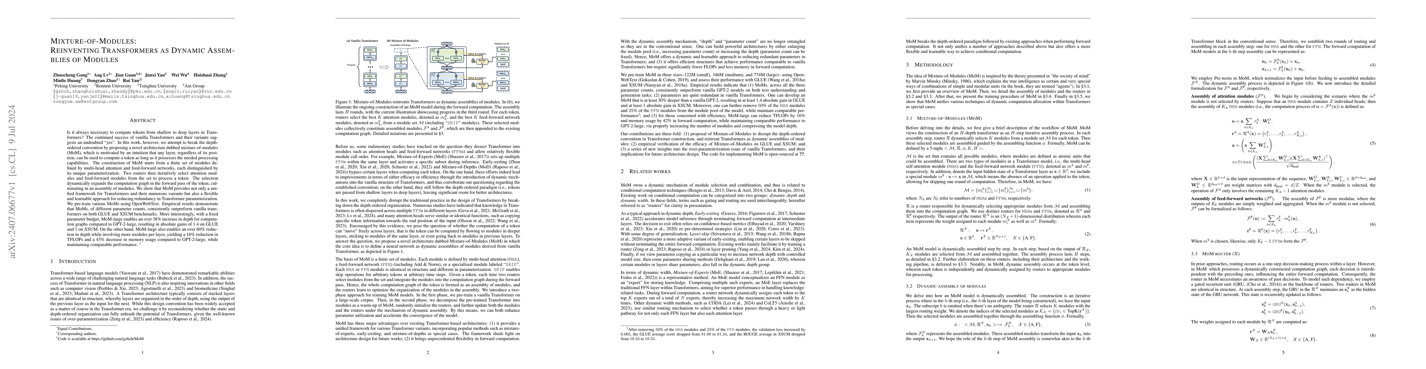 Thumbnail for Mixture-of-Modules: Reinventing Transformers as Dynamic Assemblies of
  Modules