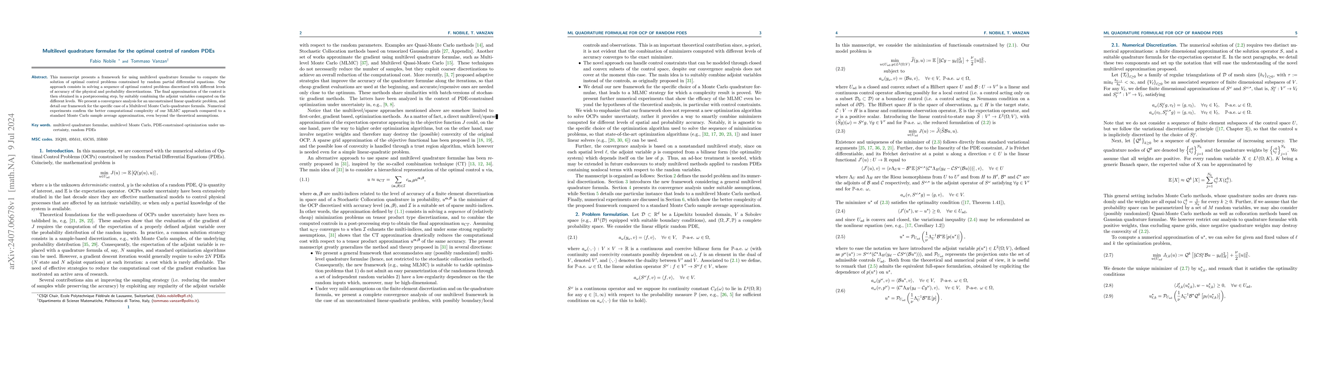 Thumbnail for Multilevel quadrature formulae for the optimal control of random PDEs