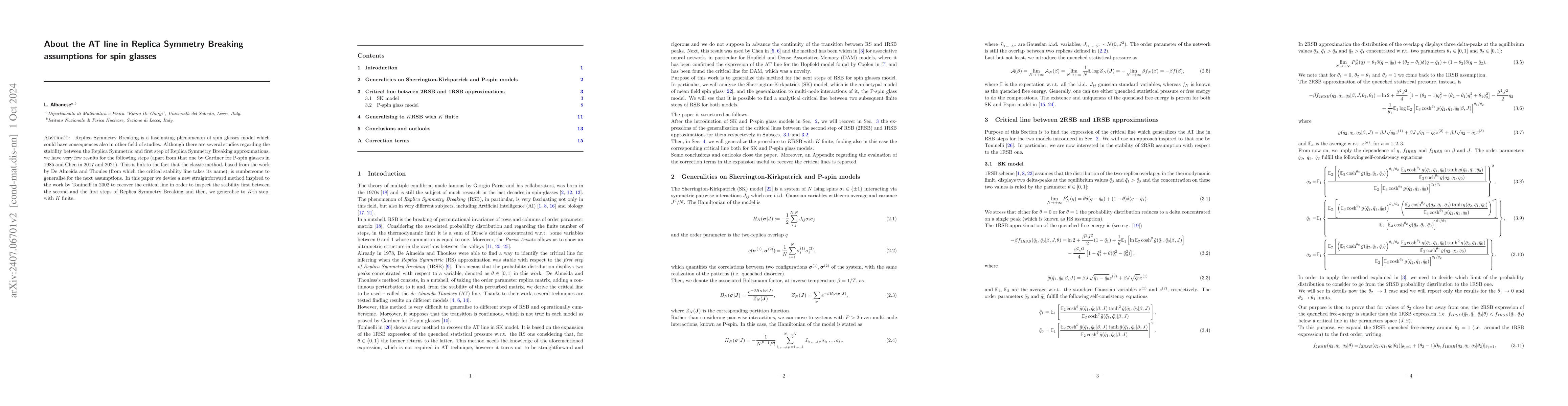 Thumbnail for About the AT line in Replica Symmetry Breaking assumption for spin
  glasses