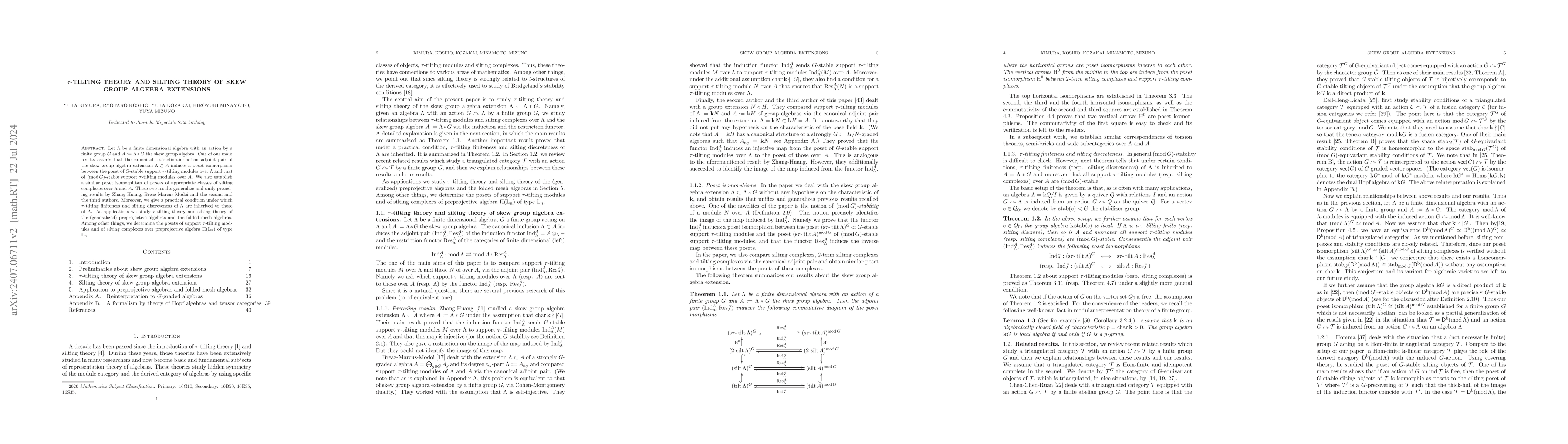 Thumbnail for $τ$-tilting theory and silting theory of skew group algebra
  extensions