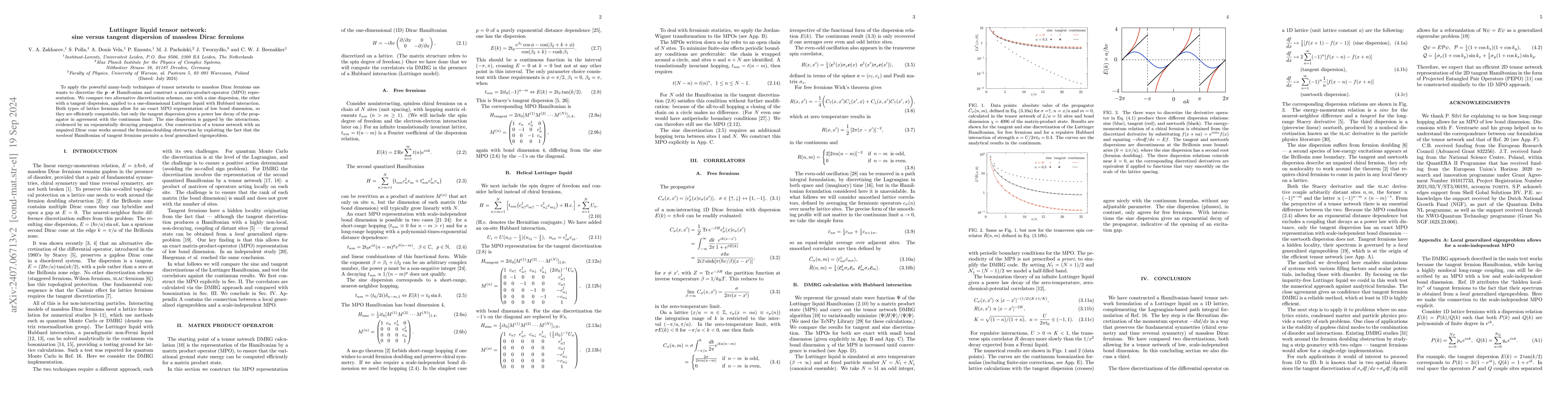 Thumbnail for Luttinger liquid tensor network: sine versus tangent dispersion of
  massless Dirac fermions