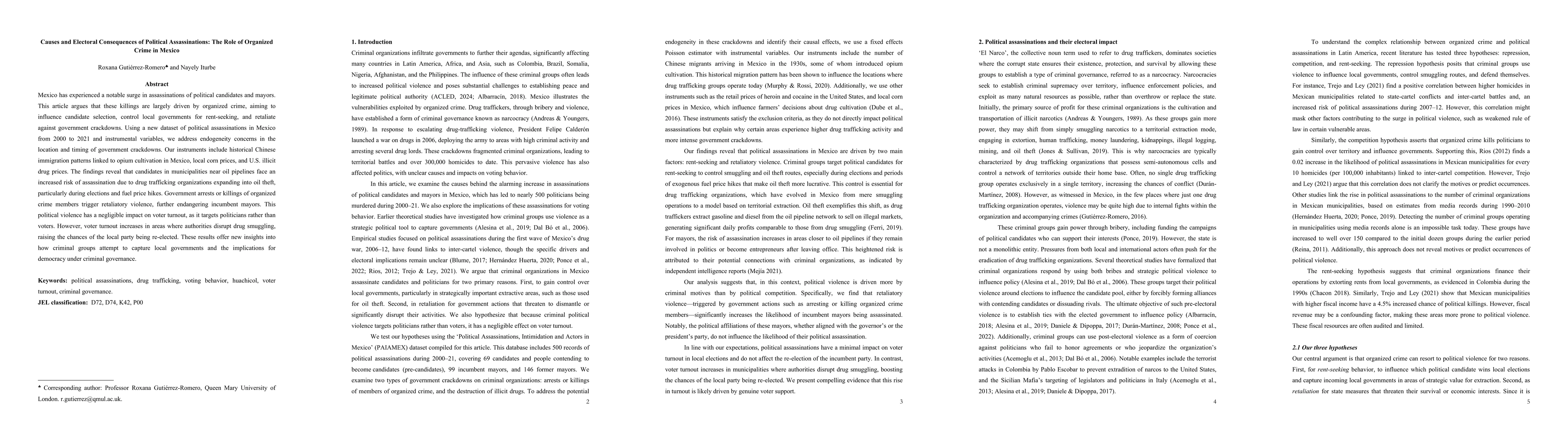 Thumbnail for Causes and Electoral Consequences of Political Assassinations: The Role
  of Organized Crime in Mexico