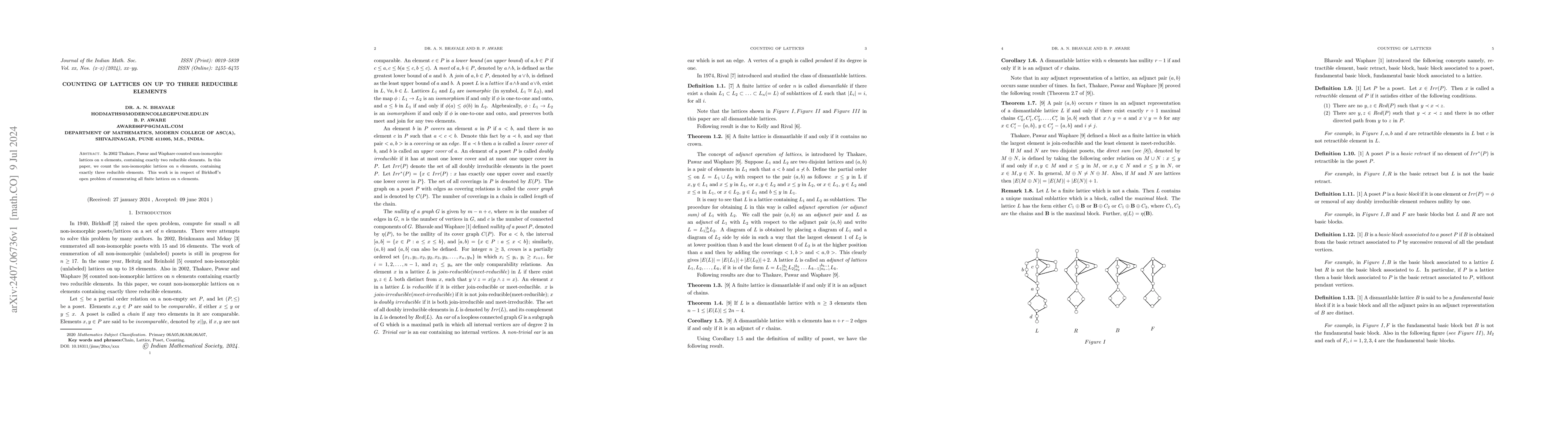 Thumbnail for Counting of lattices on up to three reducible elements