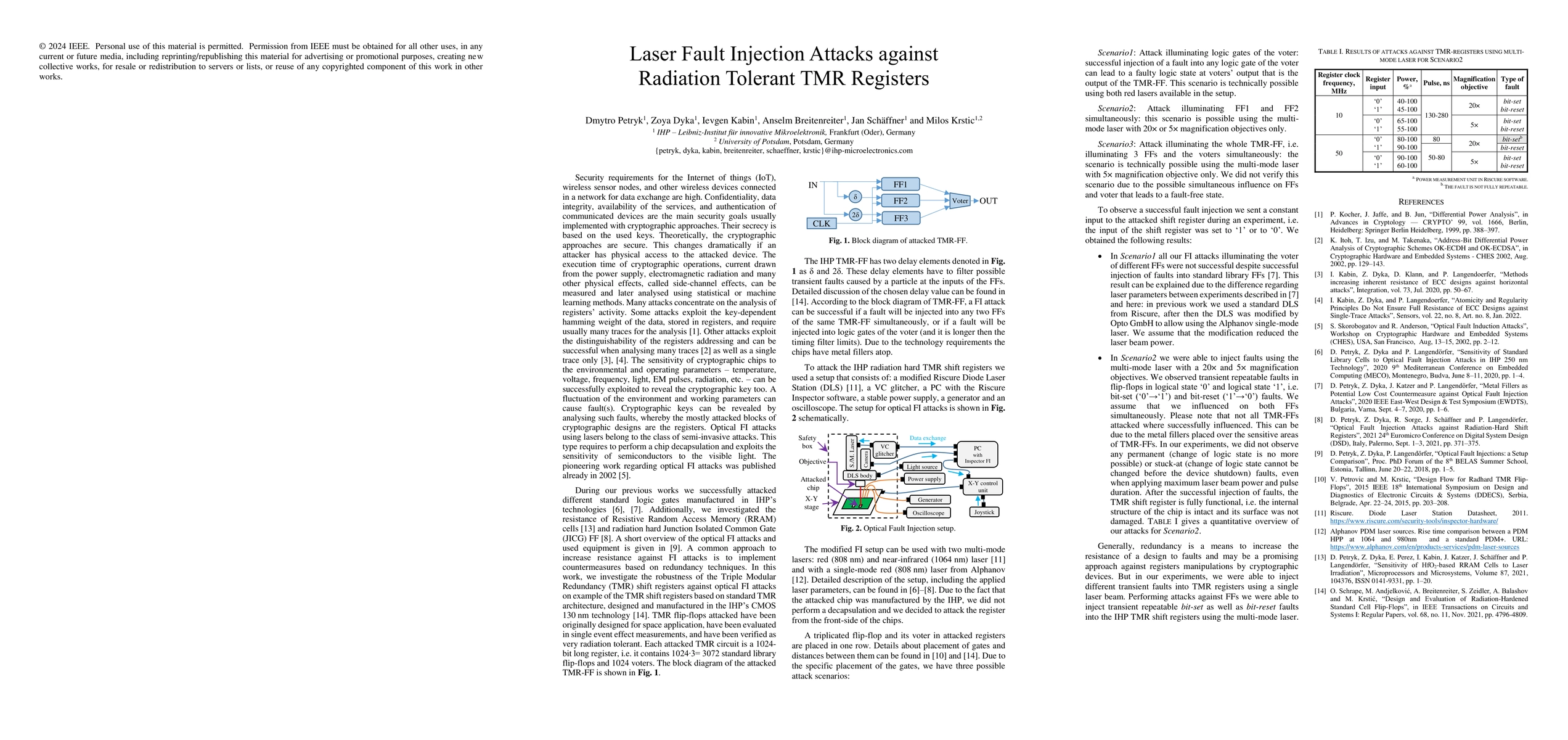 Thumbnail for Laser Fault Injection Attacks against Radiation Tolerant TMR Registers