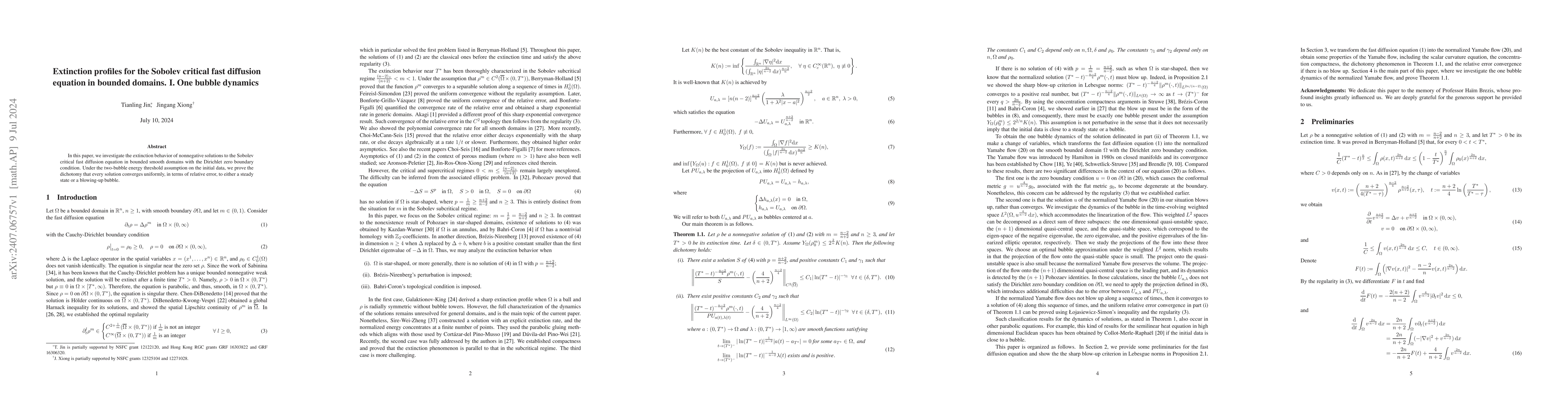 Thumbnail for Extinction profiles for the Sobolev critical fast diffusion equation in
  bounded domains. I. One bubble dynamics