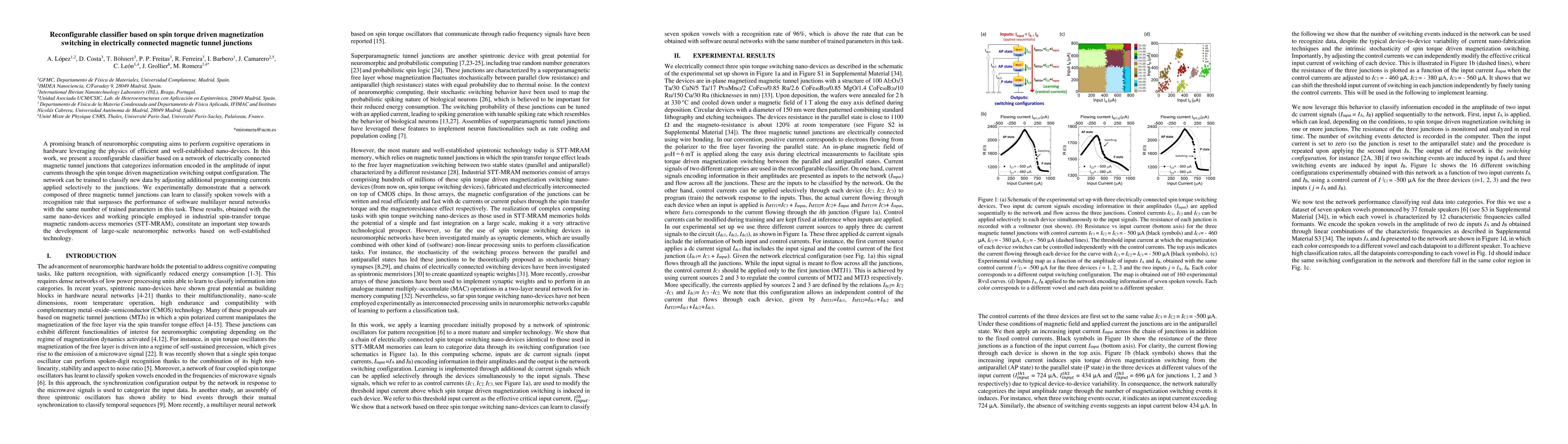 Thumbnail for Reconfigurable classifier based on spin torque driven magnetization
  switching in electrically connected magnetic tunnel junctions