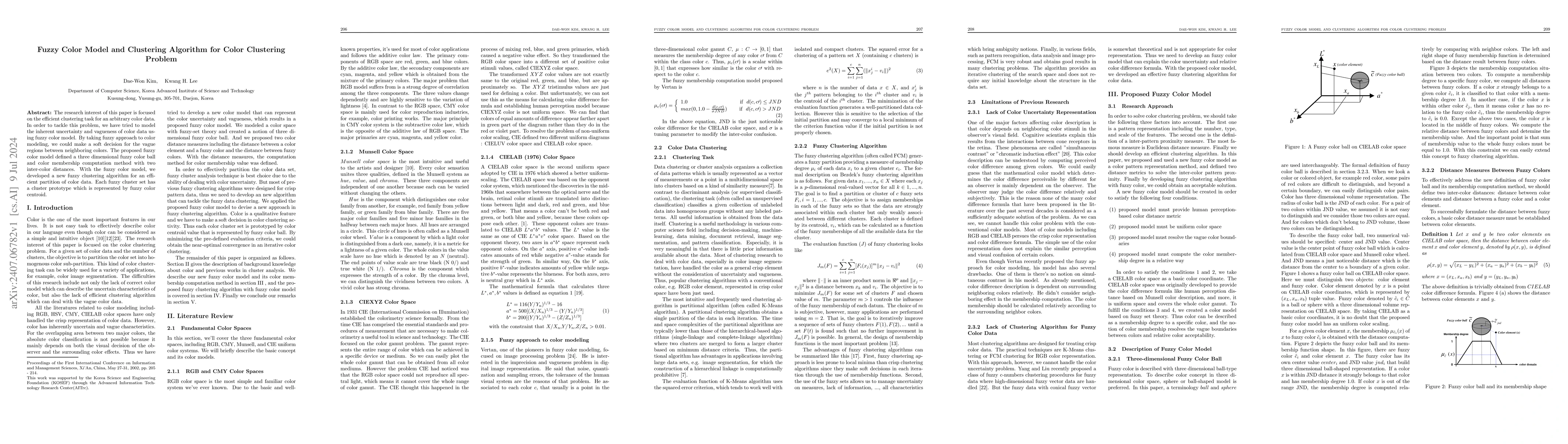 Thumbnail for Fuzzy color model and clustering algorithm for color clustering problem