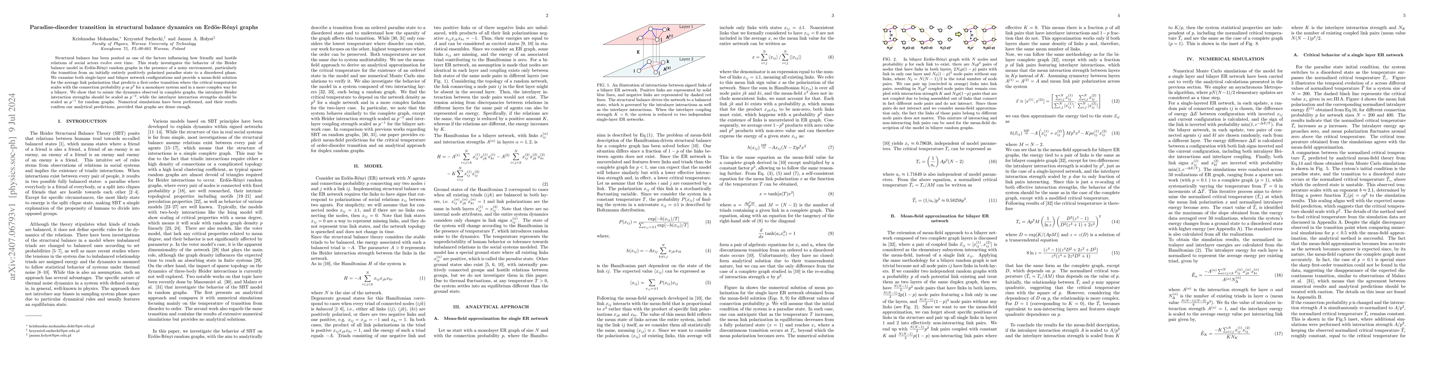 Thumbnail for Paradise-disorder transition in structural balance dynamics on
  Erdös-Rényi graphs