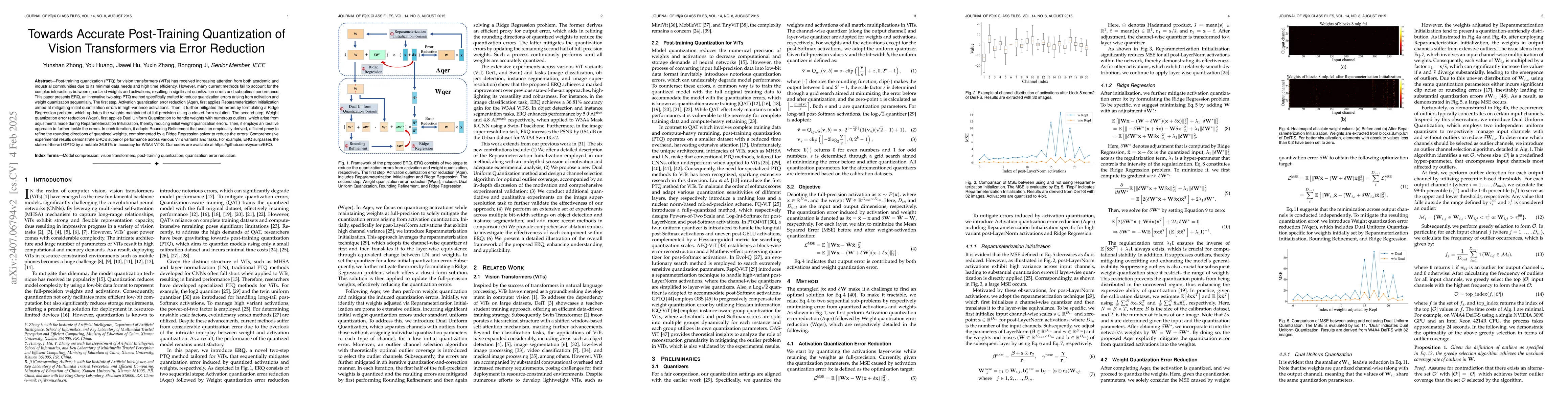 Thumbnail for ERQ: Error Reduction for Post-Training Quantization of Vision
  Transformers