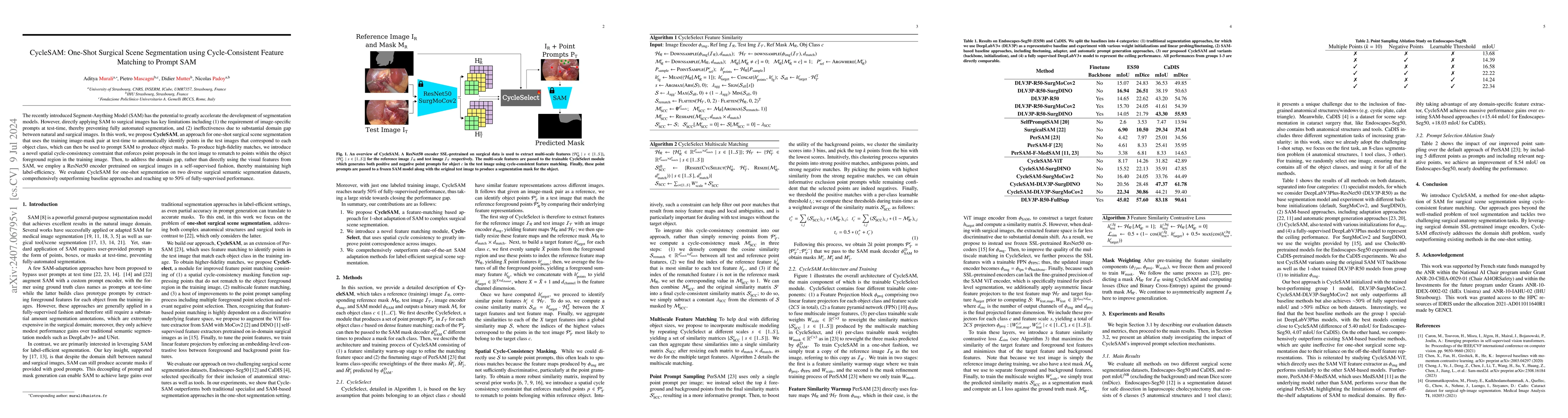 Thumbnail for CycleSAM: One-Shot Surgical Scene Segmentation using Cycle-Consistent
  Feature Matching to Prompt SAM