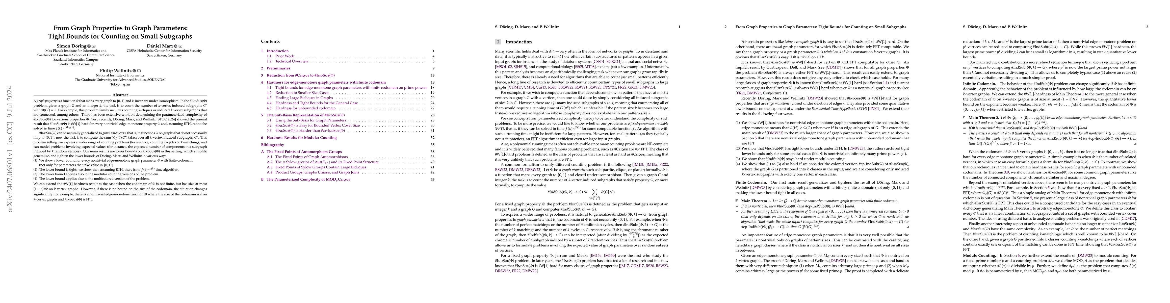 Thumbnail for From Graph Properties to Graph Parameters: Tight Bounds for Counting on
  Small Subgraphs