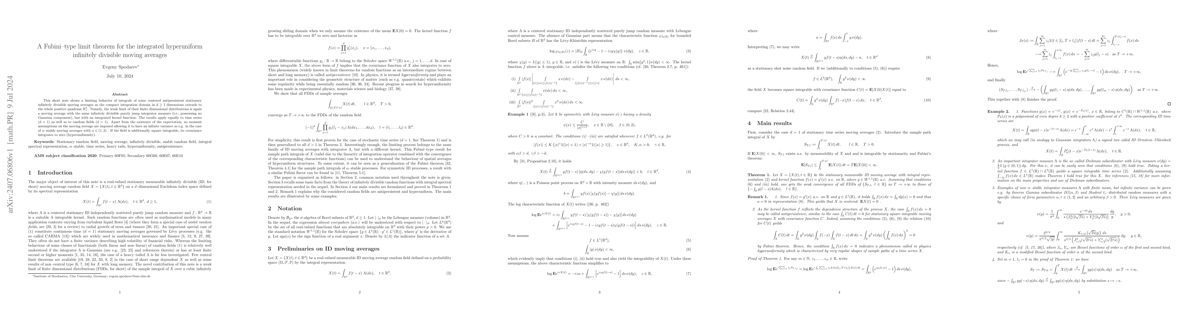 Thumbnail for A Fubini-type limit theorem for the integrated hyperuniform infinitely
  divisible moving averages
