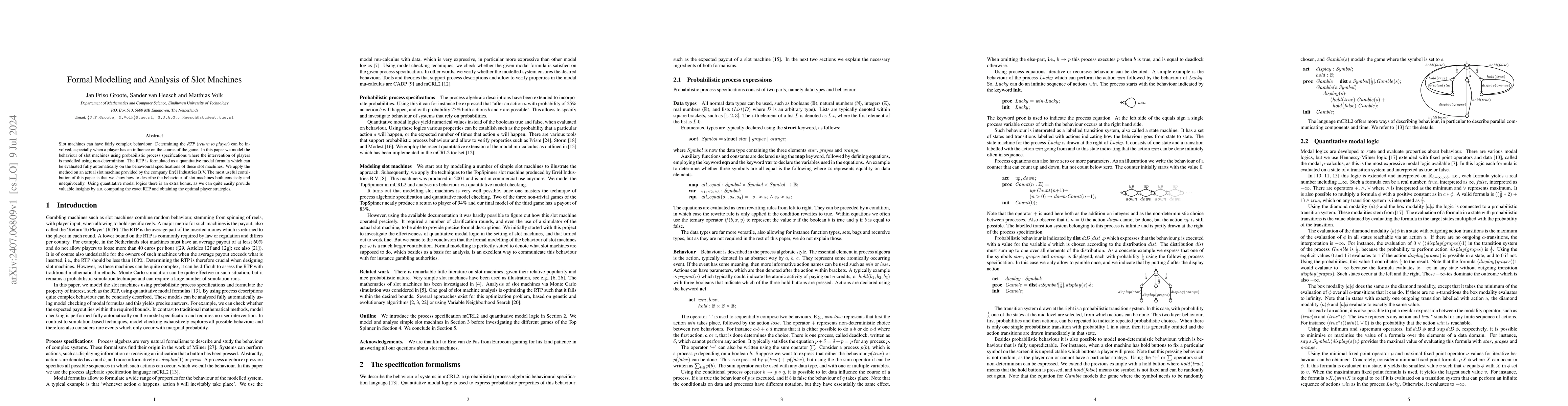 Thumbnail for Formal Modelling and Analysis of Slot Machines