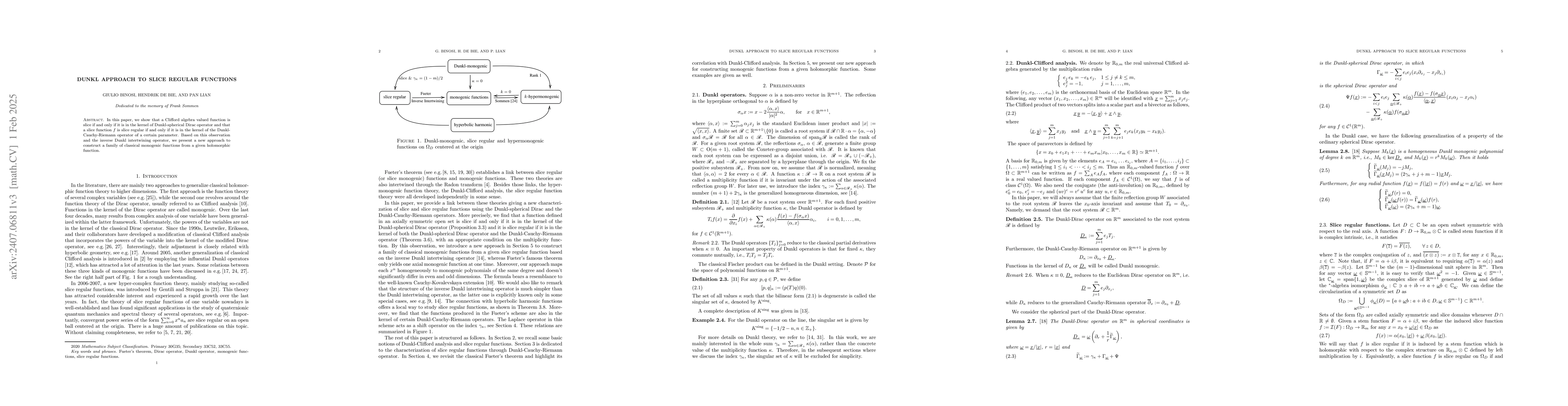 Thumbnail for Dunkl approach to slice regular functions