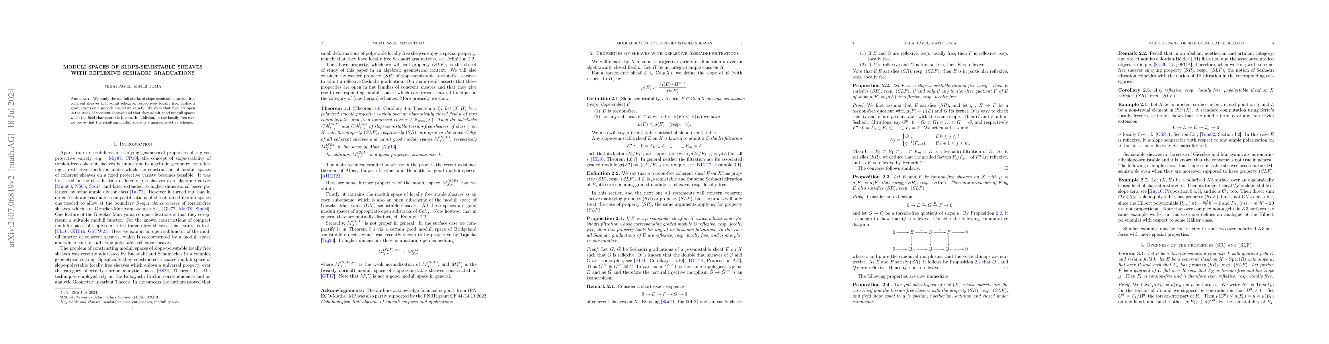 Thumbnail for Moduli spaces of slope-semistable sheaves with reflexive Seshadri
  graduations