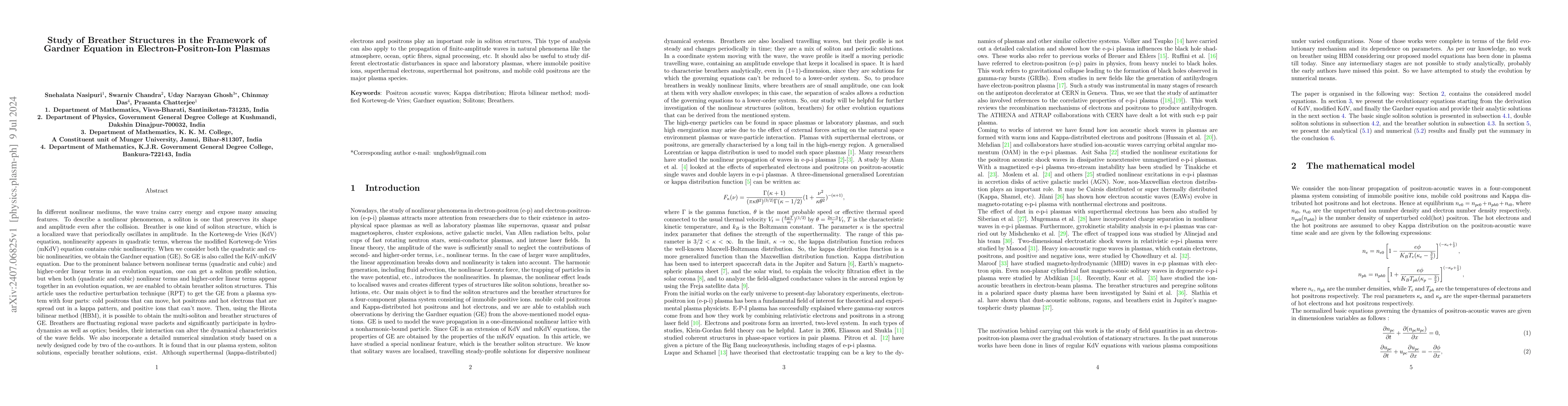 Thumbnail for Study of Breather Structures in the Framework of Gardner Equation in
  Electron-Positron-Ion Plasmas