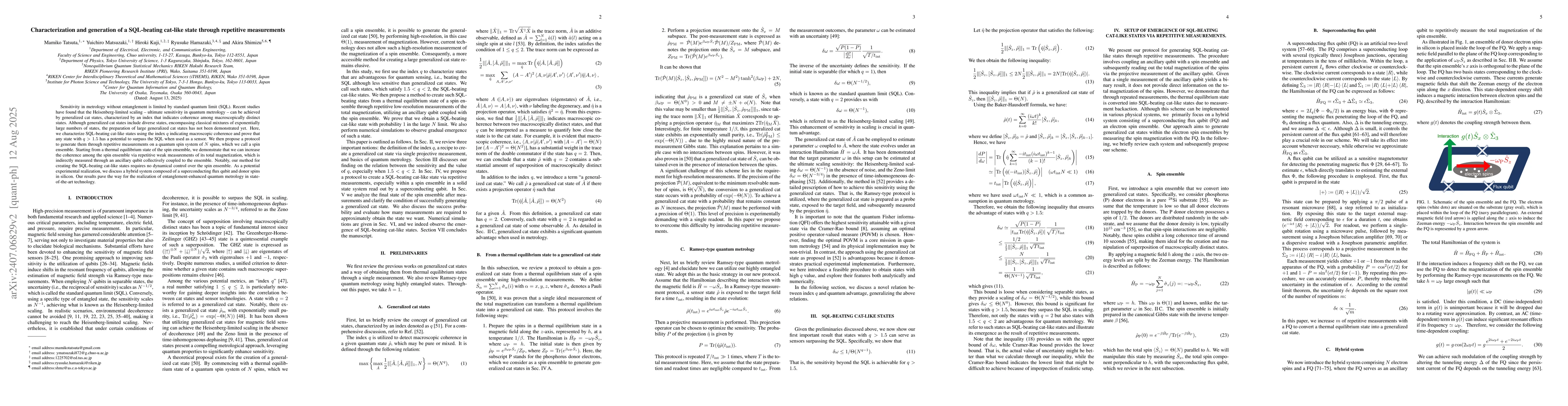 Thumbnail for Characterization and generation of a SQL-beating cat-like state through
  repetitive measurements