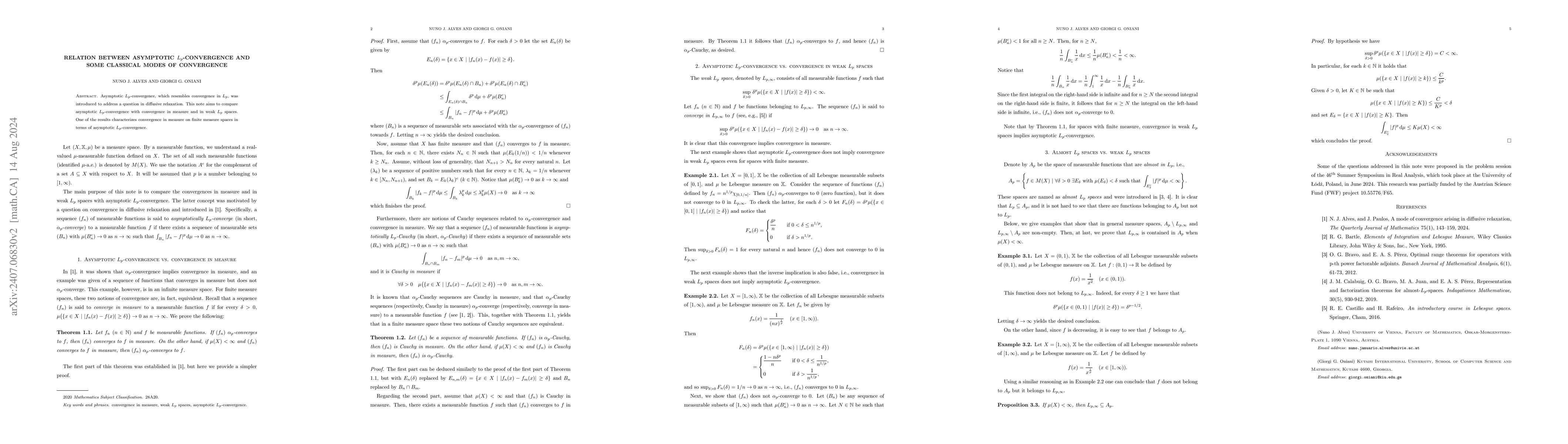 Thumbnail for Relation between asymptotic $L_p$-convergence and some classical modes
  of convergence