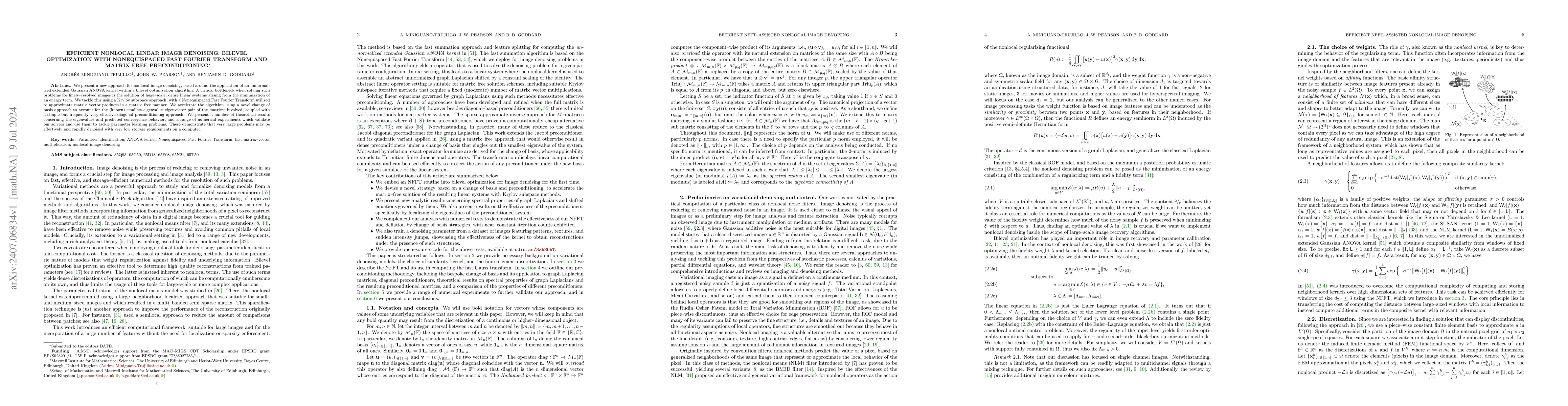 Thumbnail for Efficient nonlocal linear image denoising: Bilevel optimization with
  Nonequispaced Fast Fourier Transform and matrix-free preconditioning
