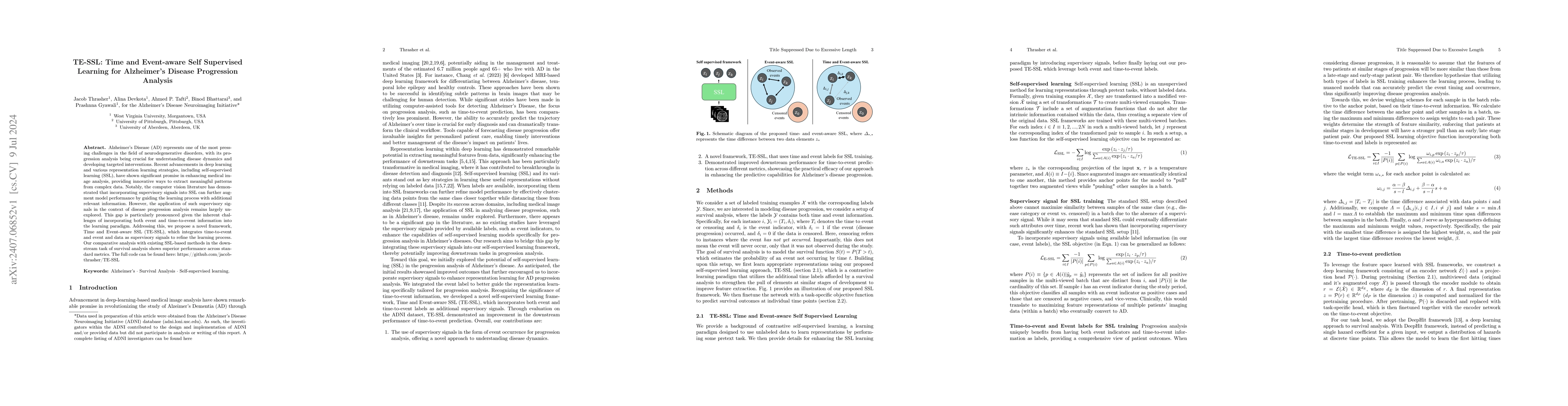 Thumbnail for TE-SSL: Time and Event-aware Self Supervised Learning for Alzheimer's
  Disease Progression Analysis