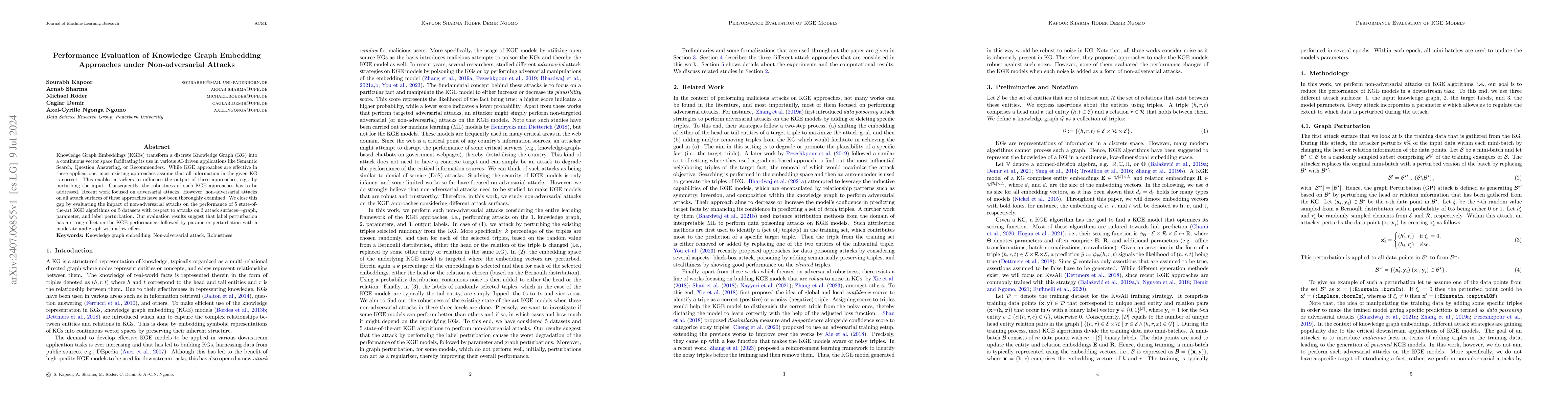 Thumbnail for Performance Evaluation of Knowledge Graph Embedding Approaches under
  Non-adversarial Attacks