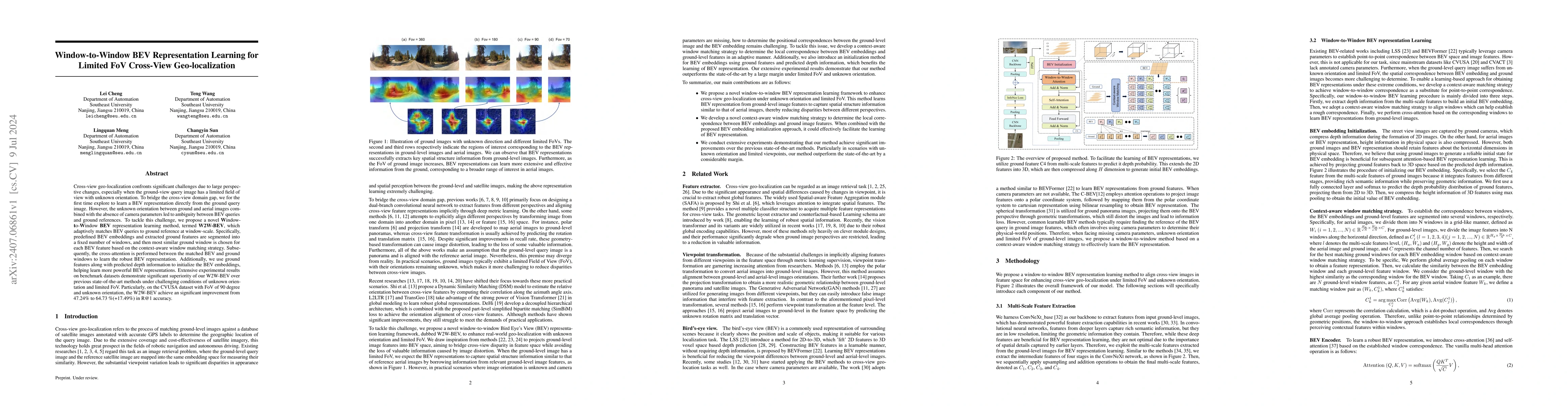 Thumbnail for Window-to-Window BEV Representation Learning for Limited FoV Cross-View
  Geo-localization