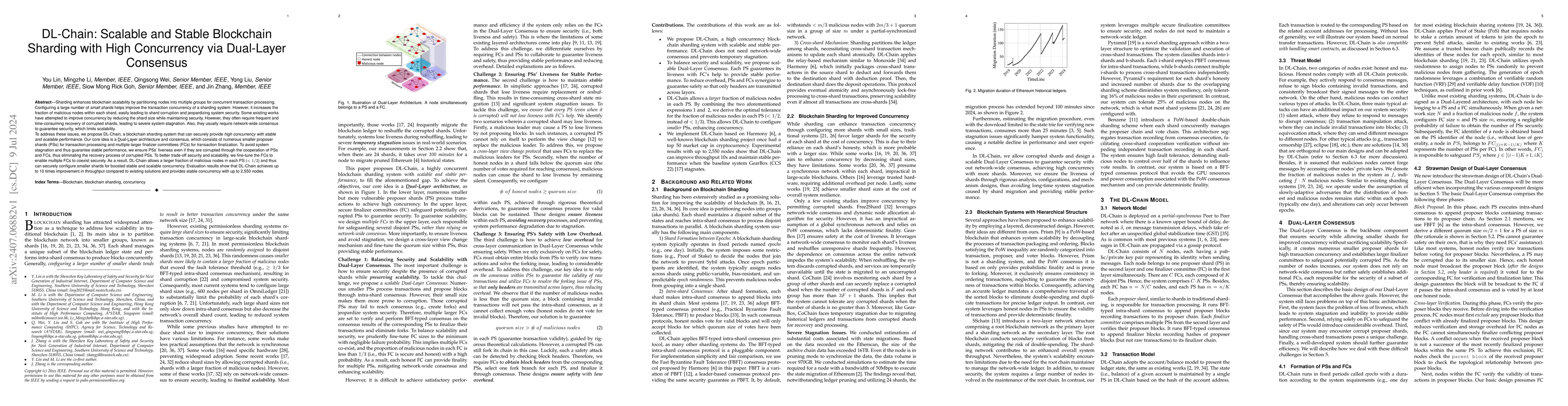 Thumbnail for DL-Chain: Scalable and Stable Blockchain Sharding with High Concurrency
  via Dual-Layer Consensus