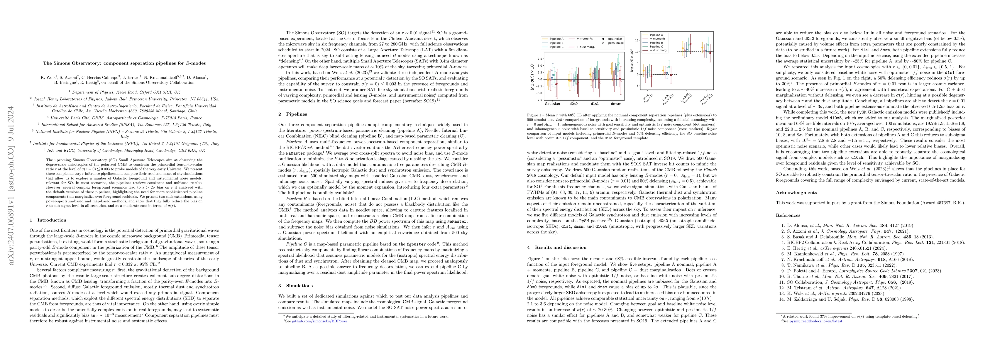 Thumbnail for The Simons Observatory: component separation pipelines for B-modes