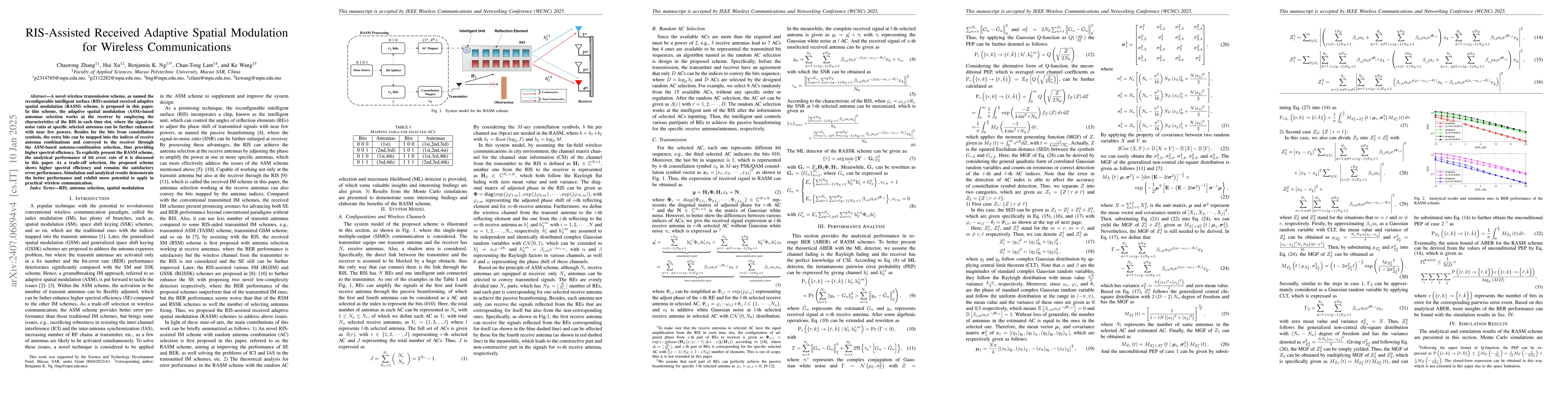 Thumbnail for RIS-Assisted Received Adaptive Spatial Modulation for Wireless
  Communication