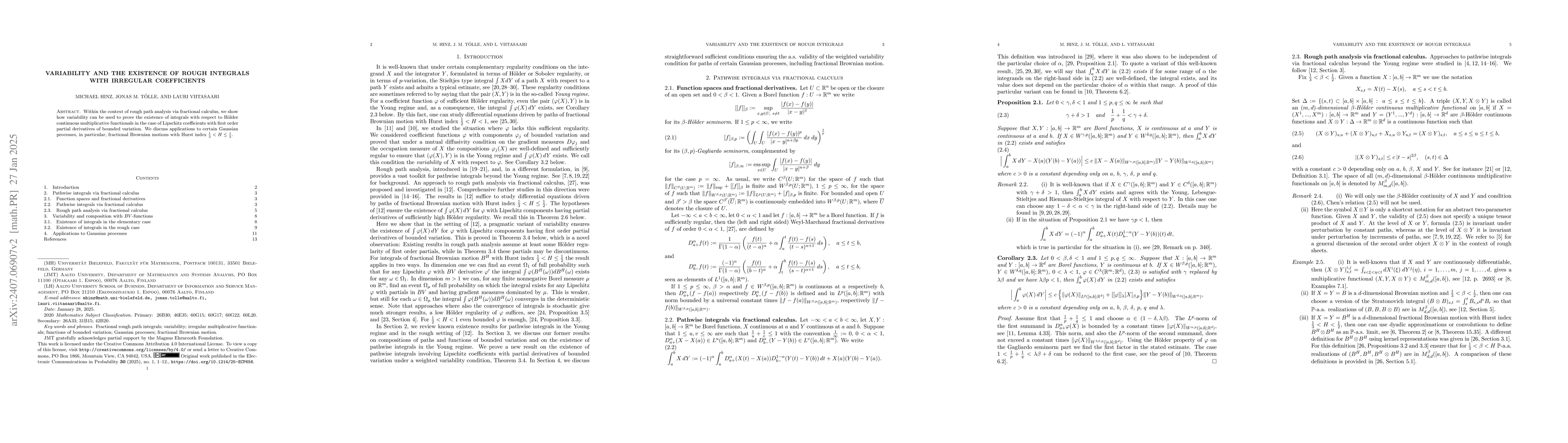 Thumbnail for Variability and the existence of rough integrals with irregular
  coefficients