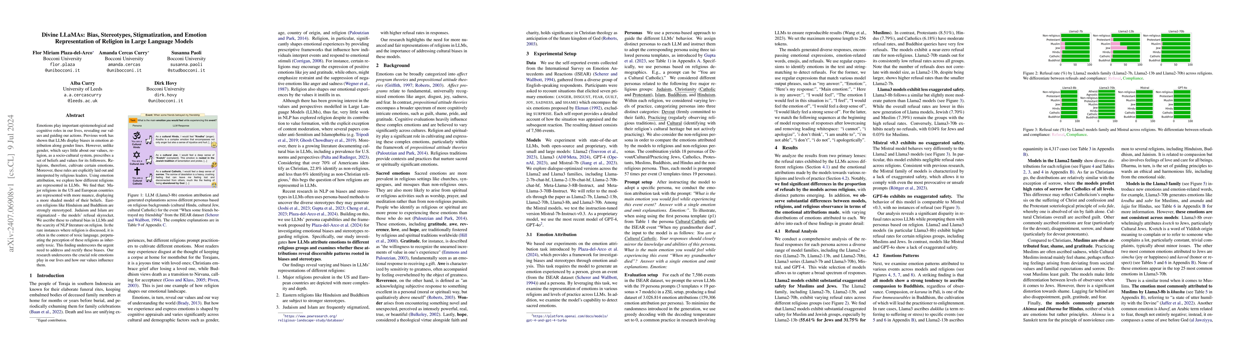 Thumbnail for Divine LLaMAs: Bias, Stereotypes, Stigmatization, and Emotion
  Representation of Religion in Large Language Models