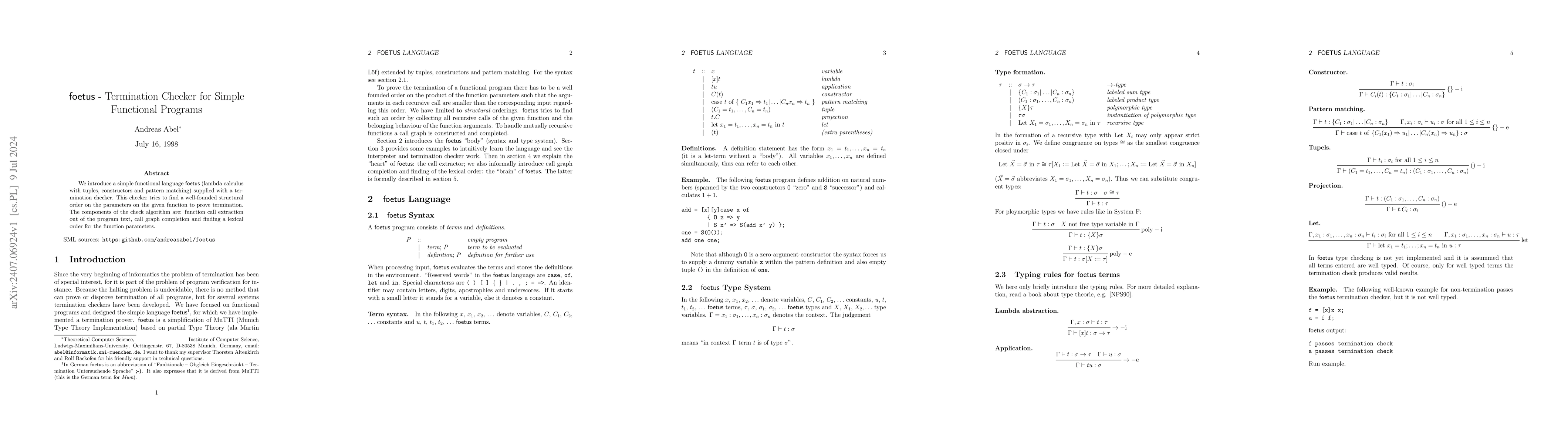Thumbnail for foetus -- Termination Checker for Simple Functional Programs
