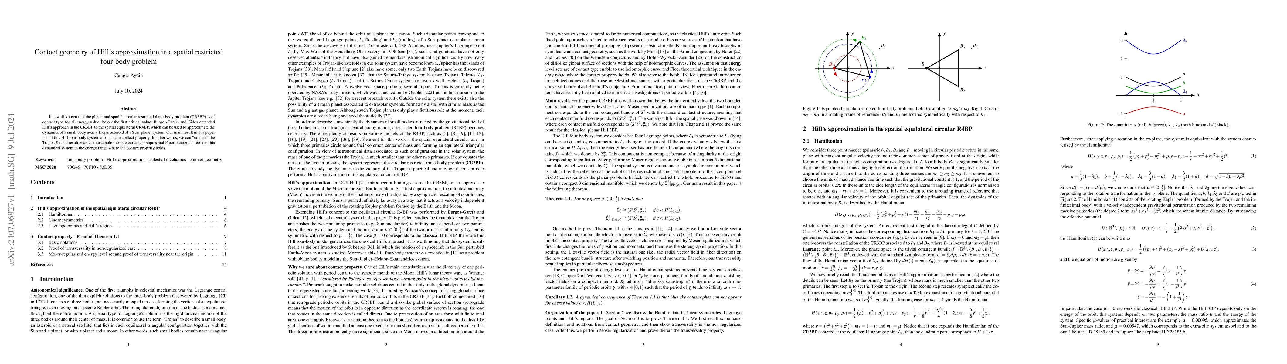 Thumbnail for Contact geometry of Hill's approximation in a spatial restricted
  four-body problem
