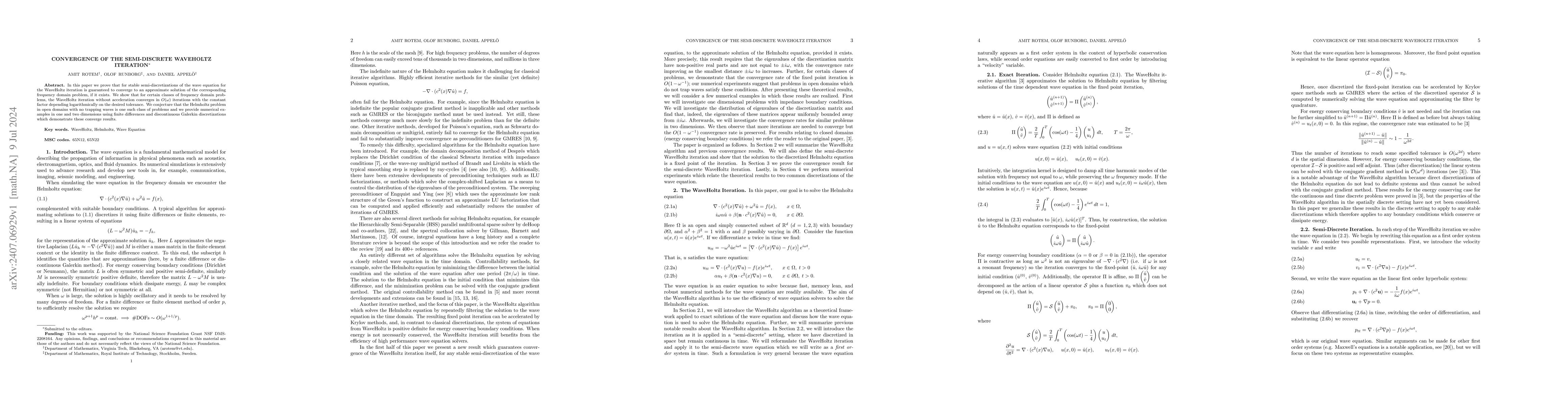 Thumbnail for Convergence of the Semi-Discrete WaveHoltz Iteration