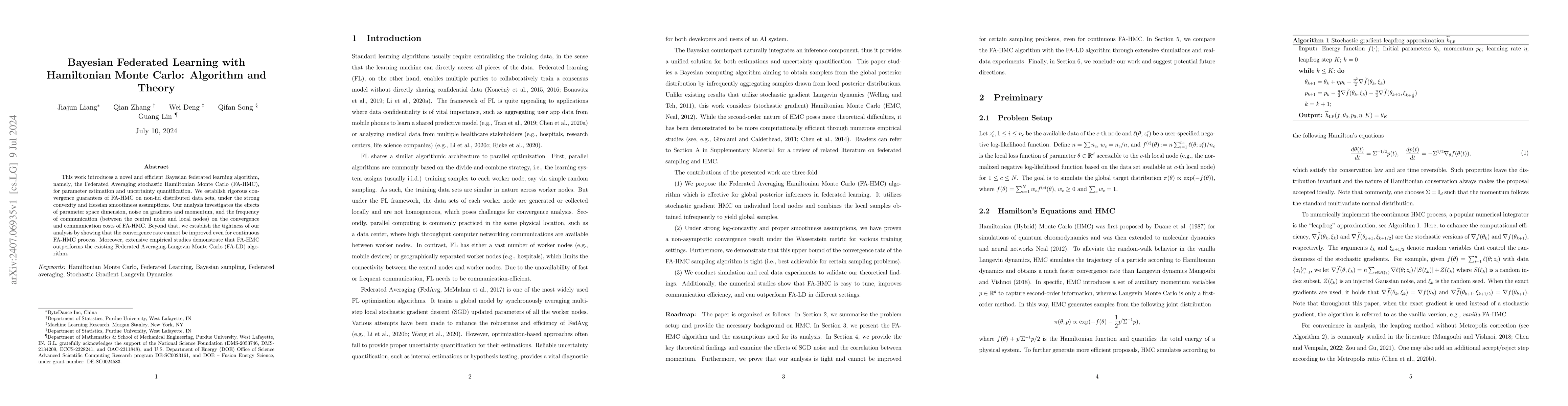 Thumbnail for Bayesian Federated Learning with Hamiltonian Monte Carlo: Algorithm and
  Theory