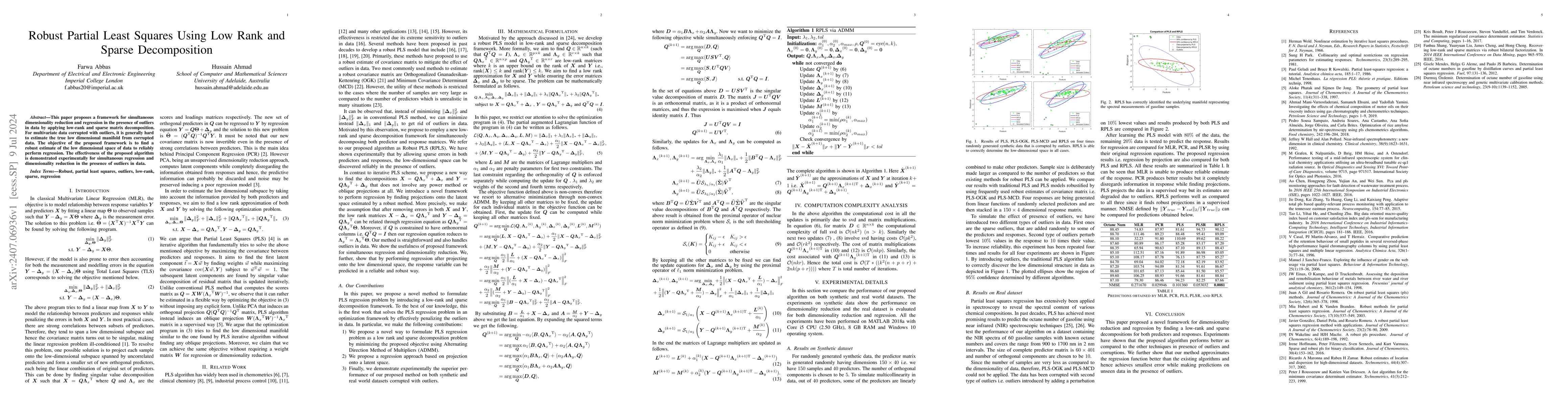 Thumbnail for Robust Partial Least Squares Using Low Rank and Sparse Decomposition