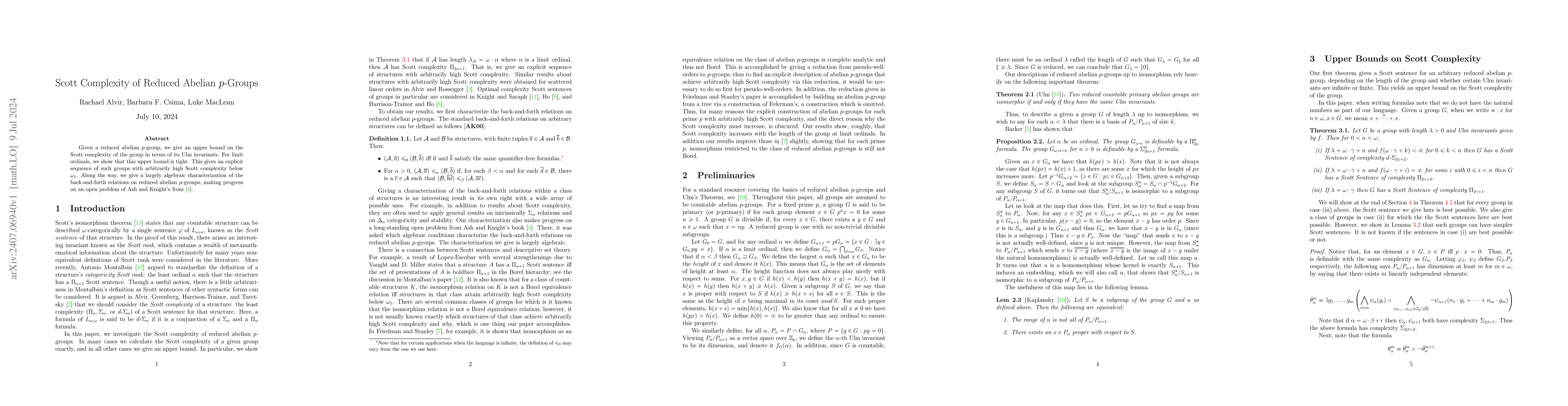 Thumbnail for Scott Complexity of Reduced Abelian $p$-Groups