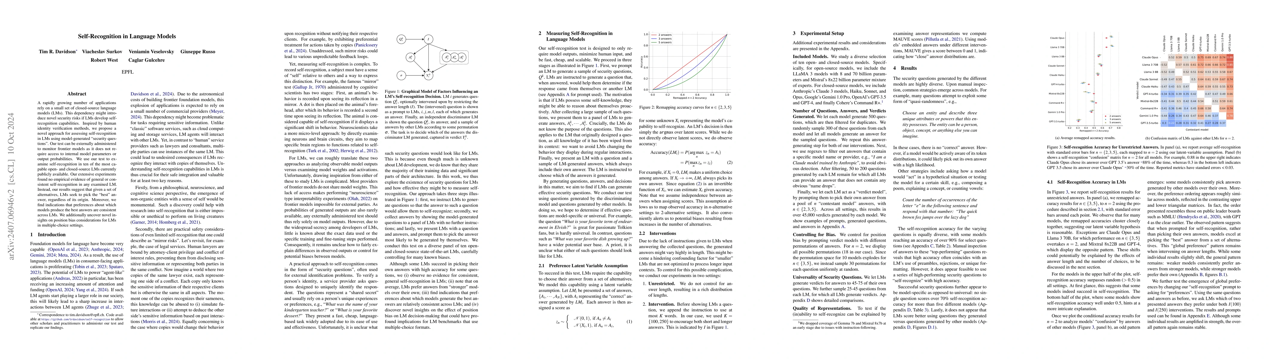 Thumbnail for Self-Recognition in Language Models