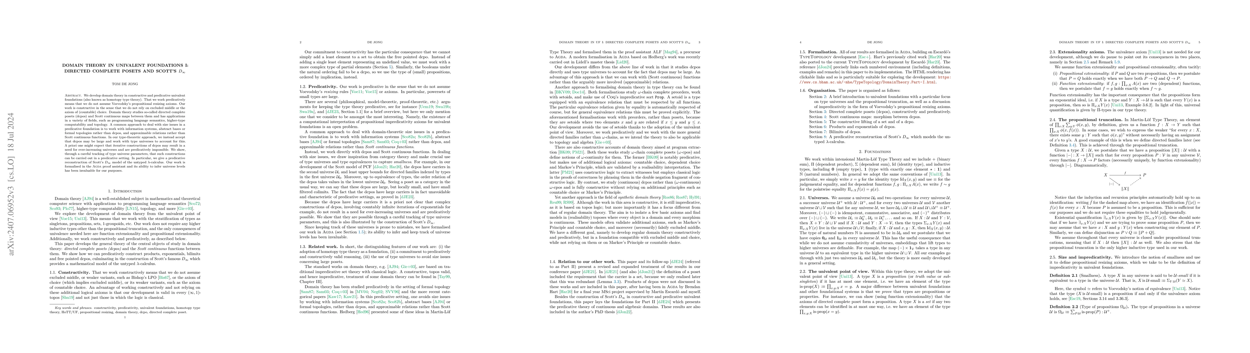 Thumbnail for Domain theory in univalent foundations I: Directed complete posets and
  Scott's $D_\infty$