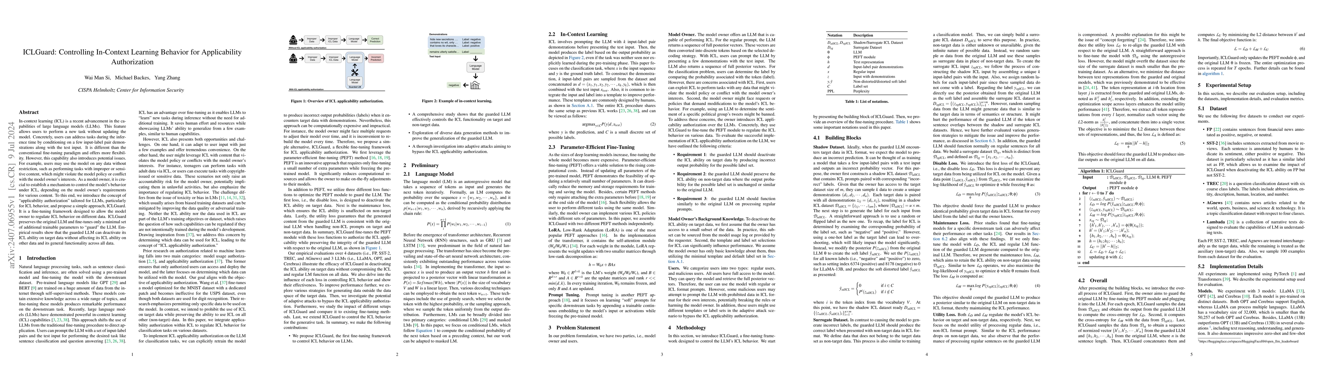 Thumbnail for ICLGuard: Controlling In-Context Learning Behavior for Applicability
  Authorization