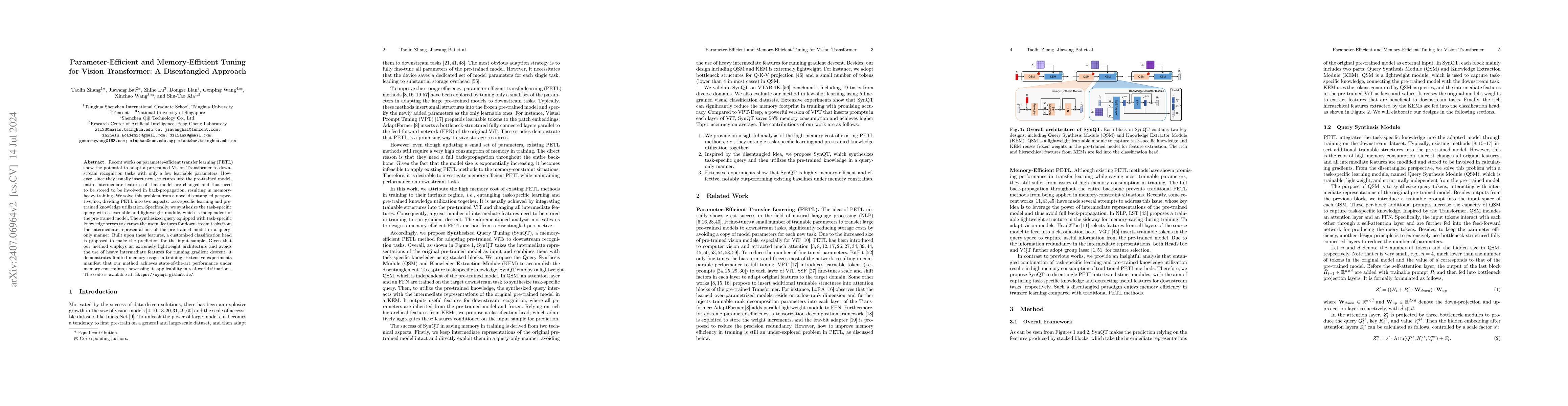 Thumbnail for Parameter-Efficient and Memory-Efficient Tuning for Vision Transformer:
  A Disentangled Approach