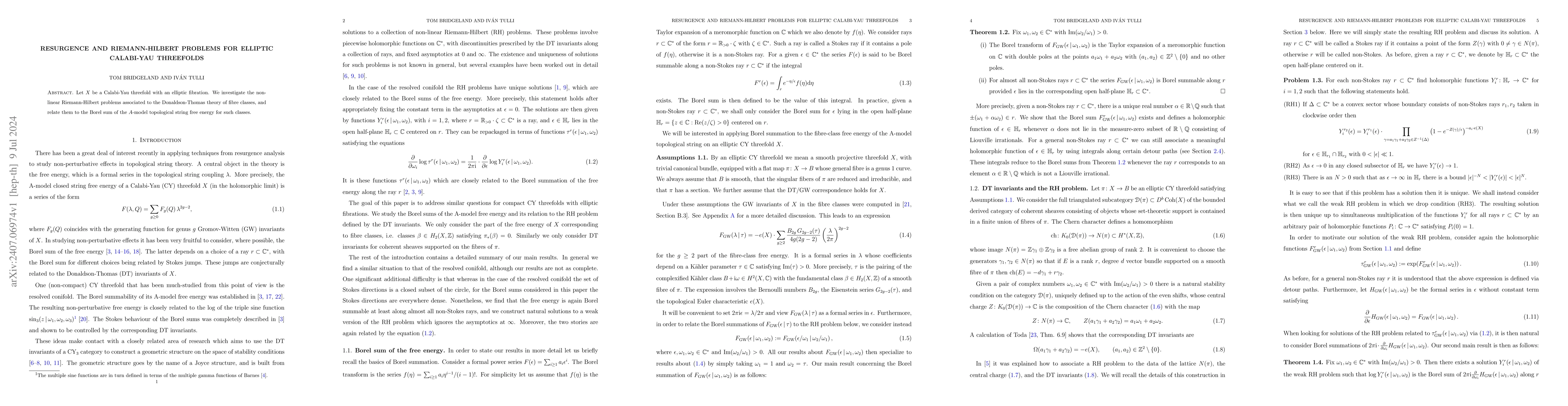 Thumbnail for Resurgence and Riemann-Hilbert problems for elliptic Calabi-Yau
  threefolds