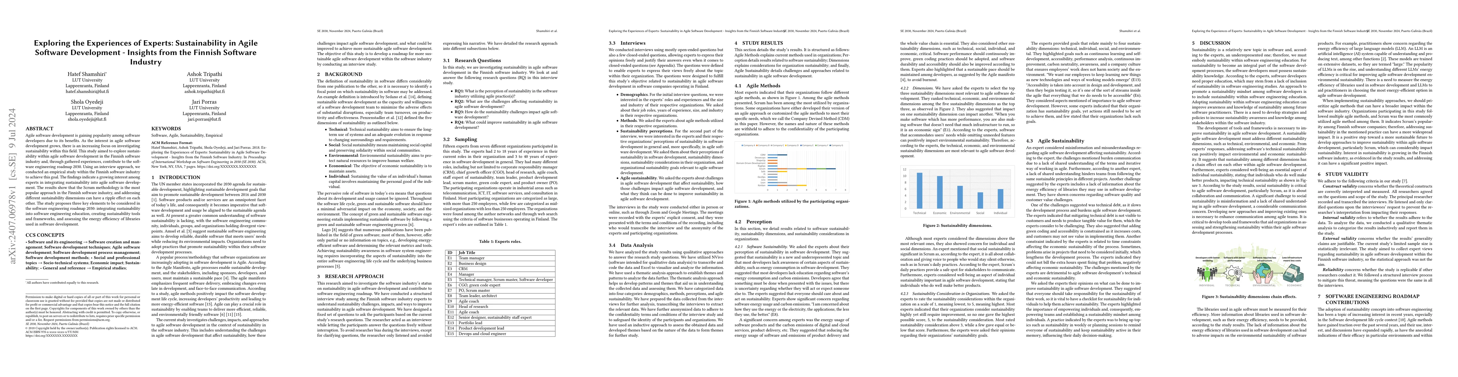 Thumbnail for Exploring the Experiences of Experts: Sustainability in Agile Software
  Development -- Insights from the Finnish Software Industry