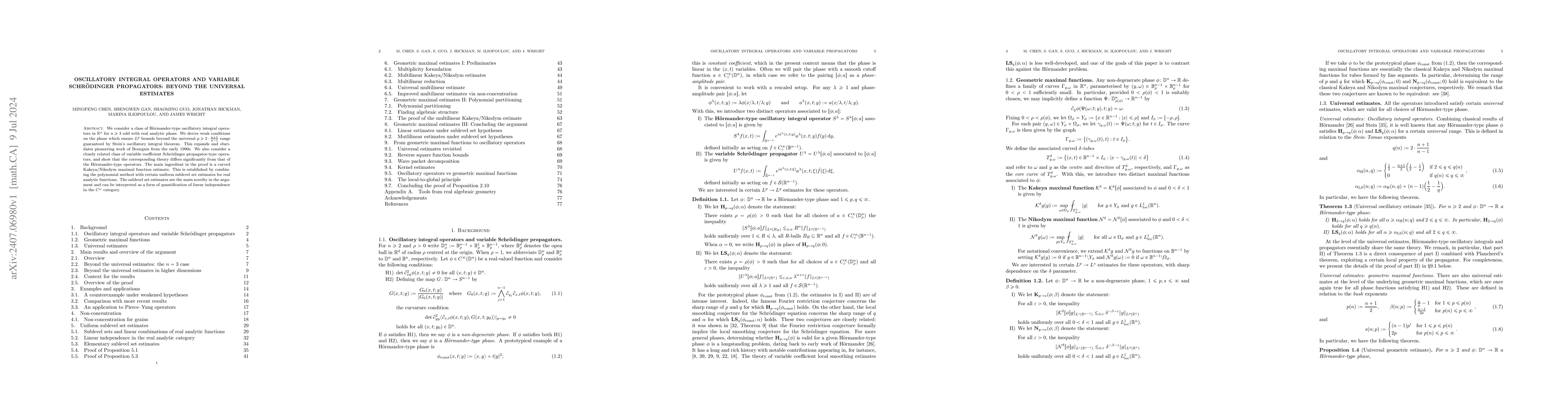 Thumbnail for Oscillatory integral operators and variable Schrödinger propagators:
  beyond the universal estimates