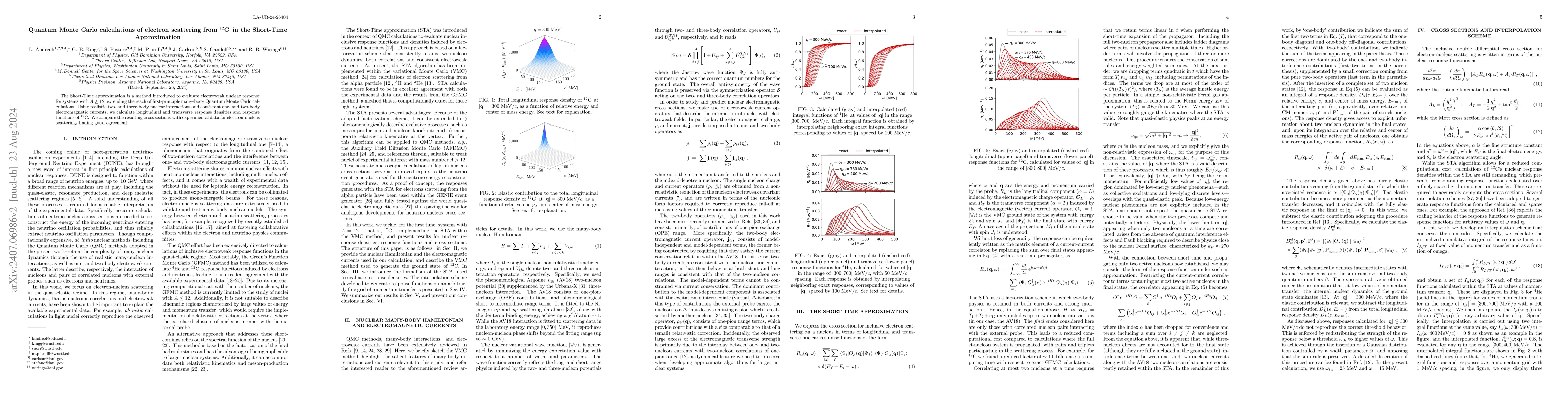 Thumbnail for Quantum Monte Carlo calculations of electron scattering from
  $^{12}\text{C}$ in the Short-Time Approximation